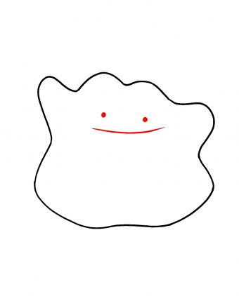 Next, draw two curves on each side of Ditto’s body for his arms. 